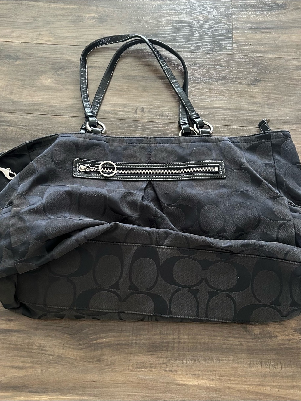 Coach Black Signature Jacquard Tote with Leather Handles - Picture 5 of 6